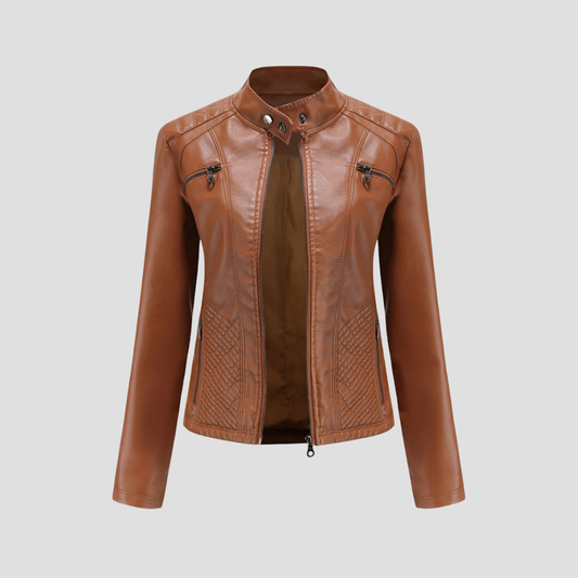 Women's Leather Jacket | Stand Collar