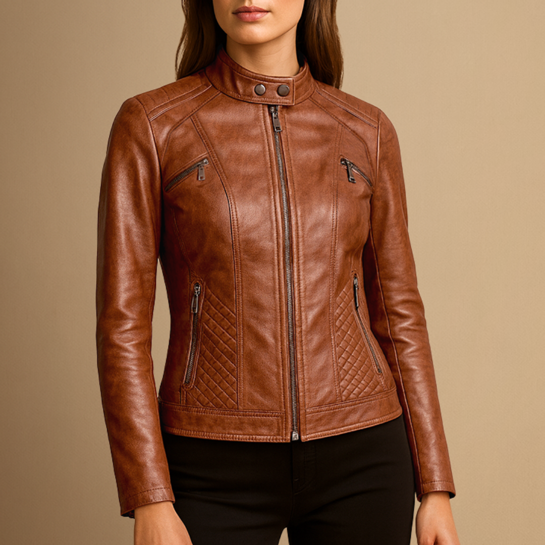 Women's Leather Jacket | Stand Collar