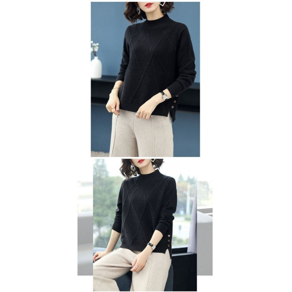 Strickpullover mit Seitlichen Knöpfen für Damen – Romana