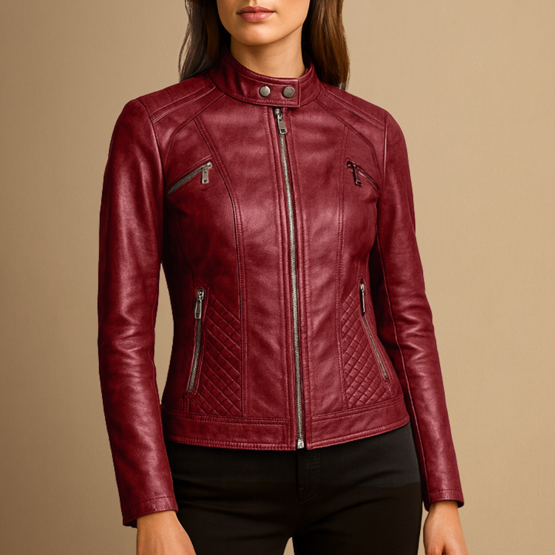 Women's Leather Jacket | Stand Collar