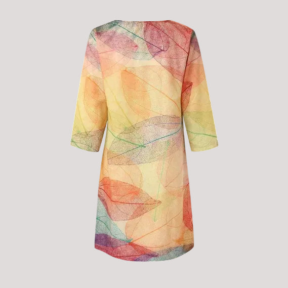 Damen Blattmuster V-Ausschnitt Sommerkleid | Midi