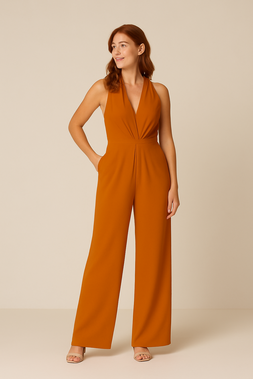 Women's Deep V Neck Jumpsuits | Sleeveless