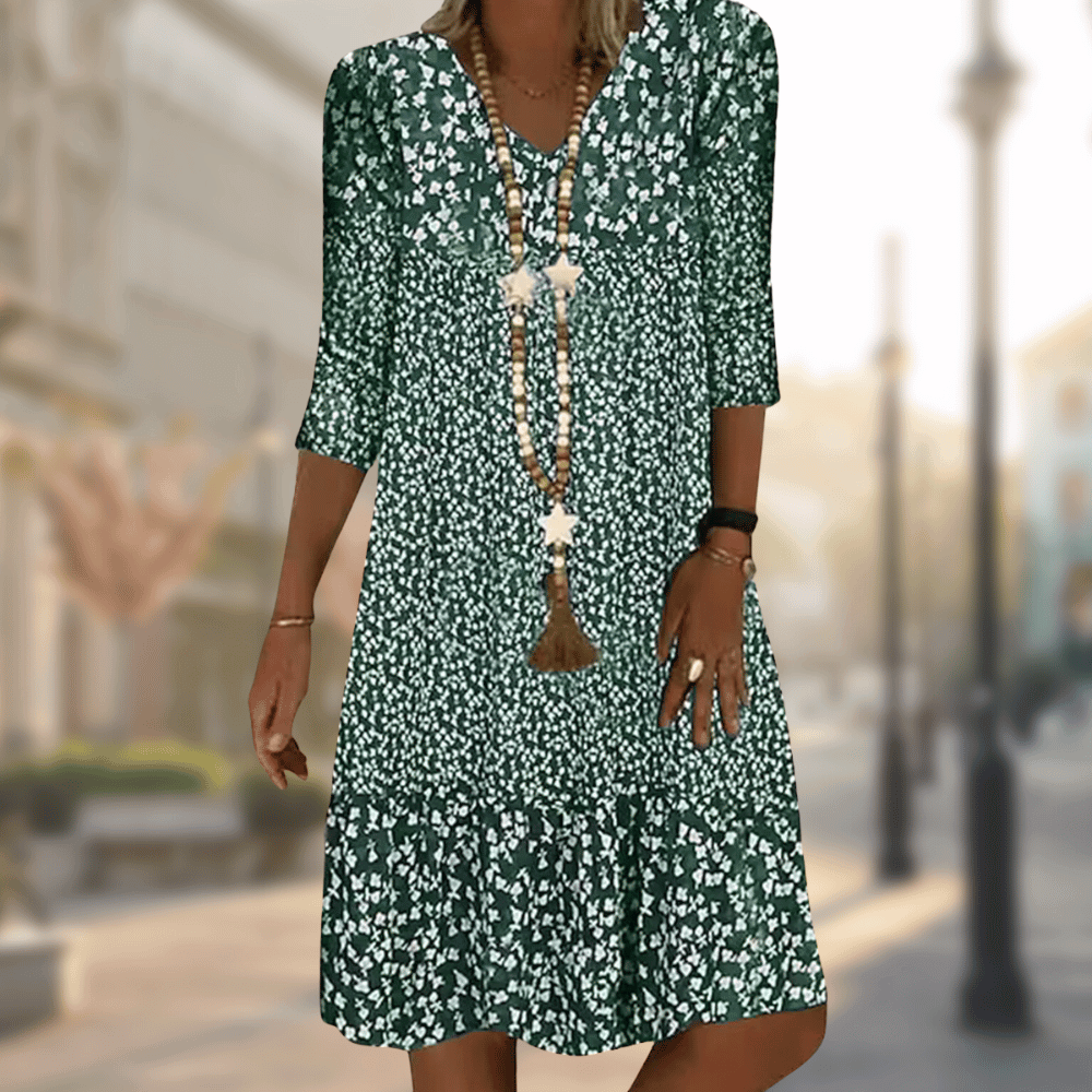 Damen Blumenmuster Boho-Midikleid | 3/4-Ärmel