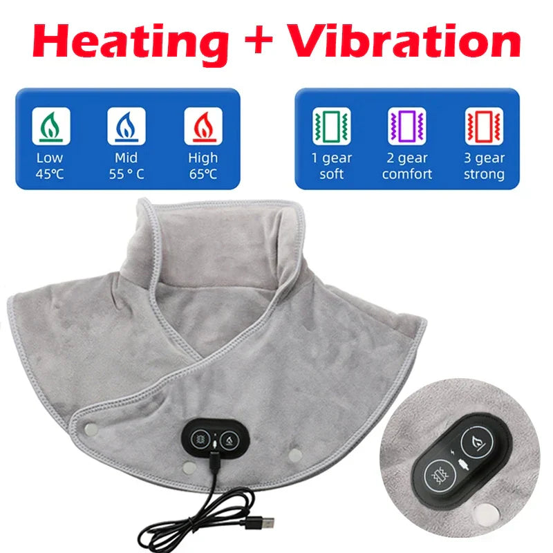 Wärme Nacken- & Schulter-Massager | USB-Heizkissen mit Vibration | 3 Temperatureinstellungen & Timer | Weiches Plüschdesign