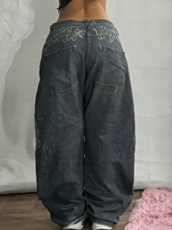 Damen Schwarze Amerikanische Retro Weite Boyfriend Jeans