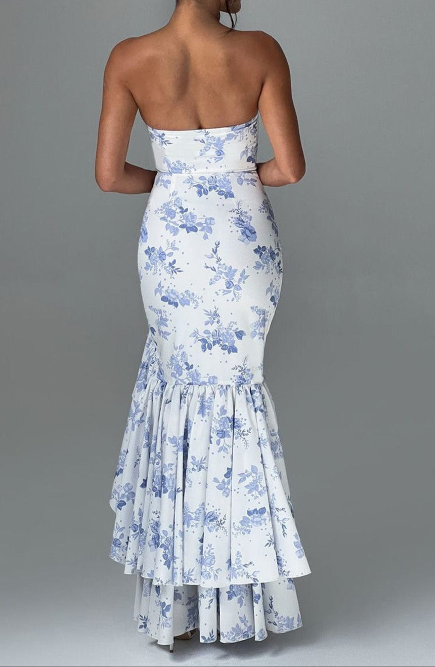 Alba Maxikleid - Blaues Blumenmuster