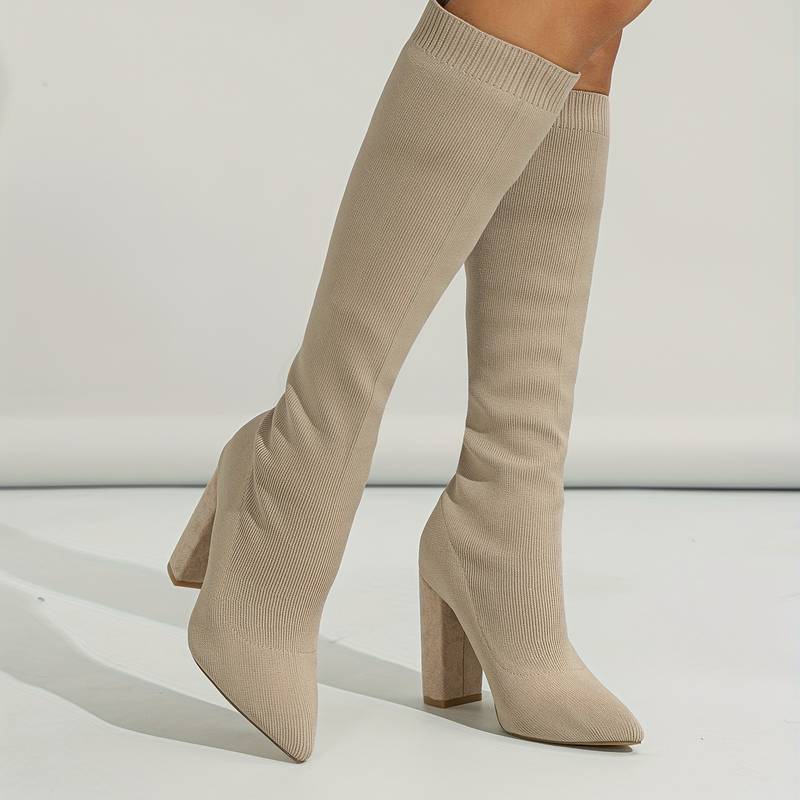 Women's Sock Knee High Boots | Block Heel