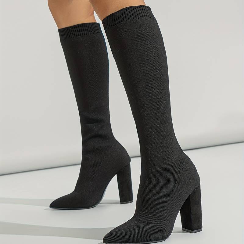Women's Sock Knee High Boots | Block Heel