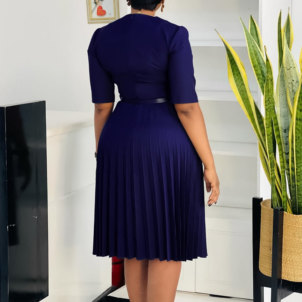 Pleated Knee Length Plus Size Dress for Women - Roberta