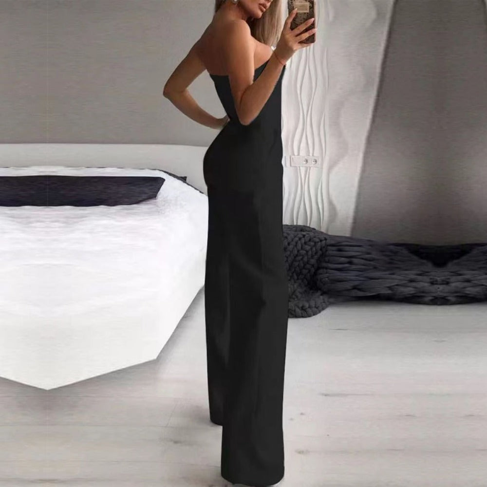 Strapless Wide Leg Jumpsuit with Pockets for Women - Sara