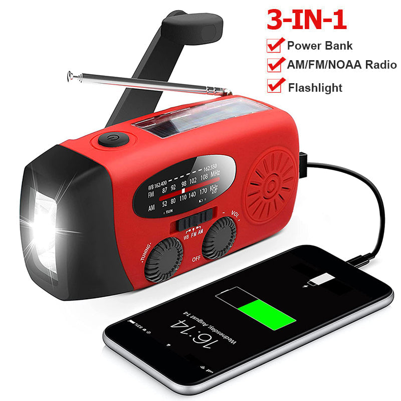 Selbstbetriebene Notfallradio – Handkurbel, Solar, Taschenlampe & Powerbank – FM/AM Radio, unerlässlich für Katastrophen und Notfälle