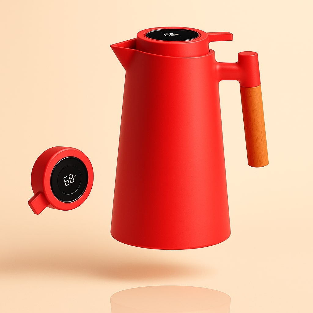 Thermokaraffe mit Temperaturanzeige | 1 Liter Isolierkanne für Kaffee & Tee