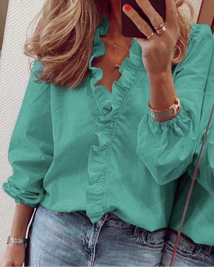 Women's V-Neck Blouse | Ruffled