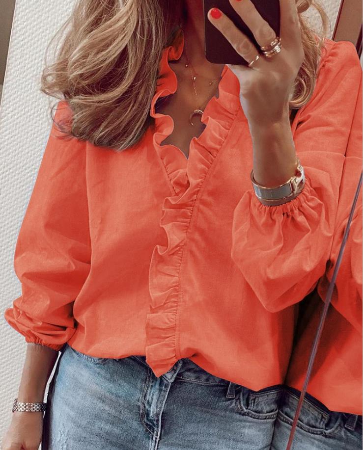 Women's V-Neck Blouse | Ruffled