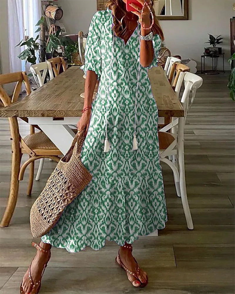 Damen V-Ausschnitt 3/4-Ärmel Sommerkleid | Maxi