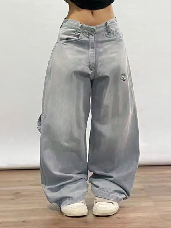 Damen Graue Y2K Hip Hop Boyfriend Jeans
