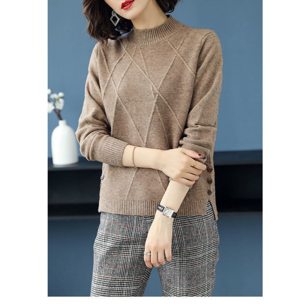 Strickpullover mit Seitlichen Knöpfen für Damen – Romana