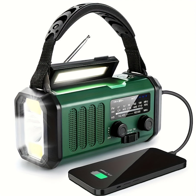 Notfallradio mit 10.000 mAh Powerbank | Solar-, Kurbel- & USB-C-Ladung | LED-Licht, SOS-Alarm & Kompass | AM/FM/NOAA