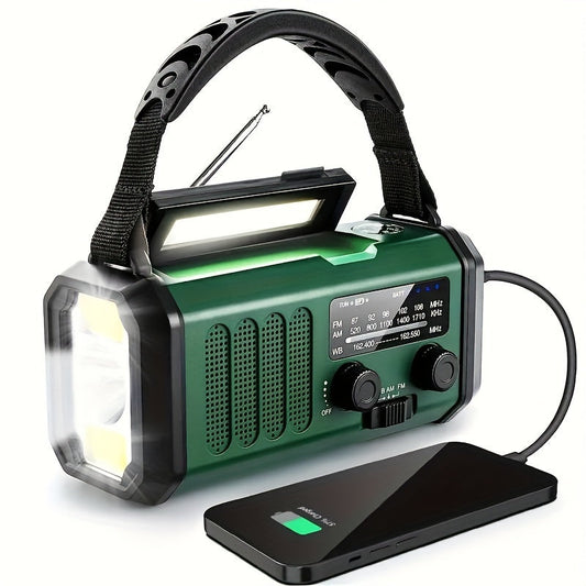 Notfallradio mit 10.000 mAh Powerbank | Solar-, Kurbel- & USB-C-Ladung | LED-Licht, SOS-Alarm & Kompass | AM/FM/NOAA