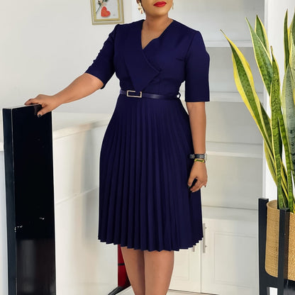 Pleated Knee Length Plus Size Dress for Women - Roberta