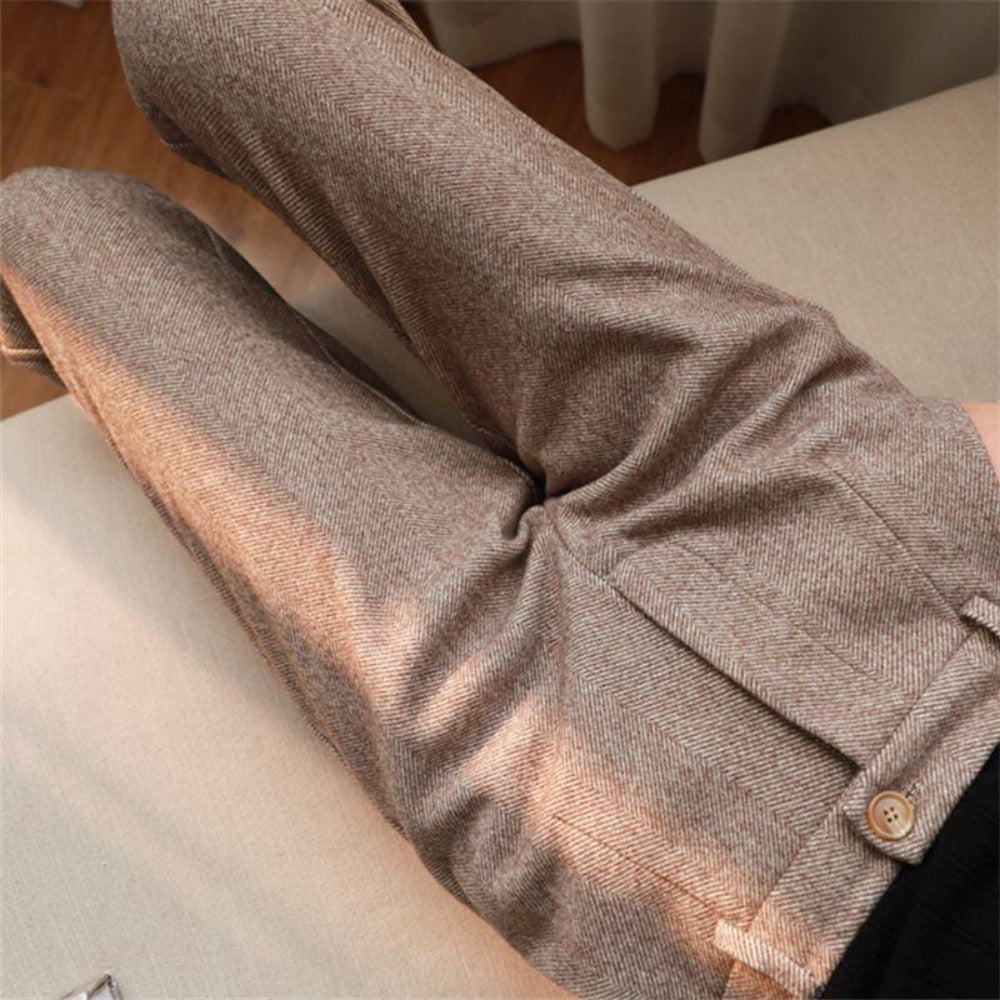Damen Hose mit Fischgrätenmuster und Hoher Taille – Gigliola