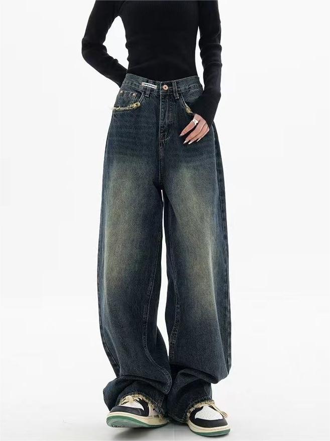 Damen Dunkel Wasch Vintage Baggy Boyfriend Jeans