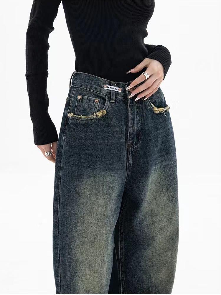 Damen Dunkel Wasch Vintage Baggy Boyfriend Jeans