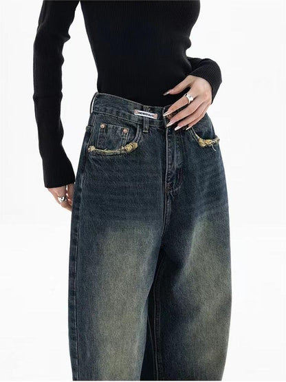 Damen Dunkel Wasch Vintage Baggy Boyfriend Jeans