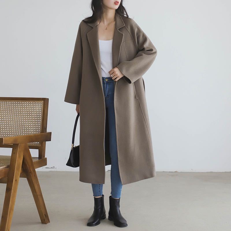 Damen Langer Wollmantel mit Gürtel – Lia