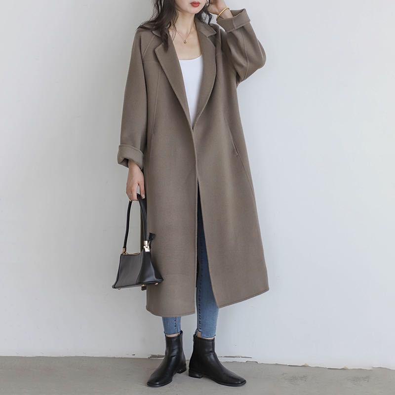 Damen Langer Wollmantel mit Gürtel – Lia