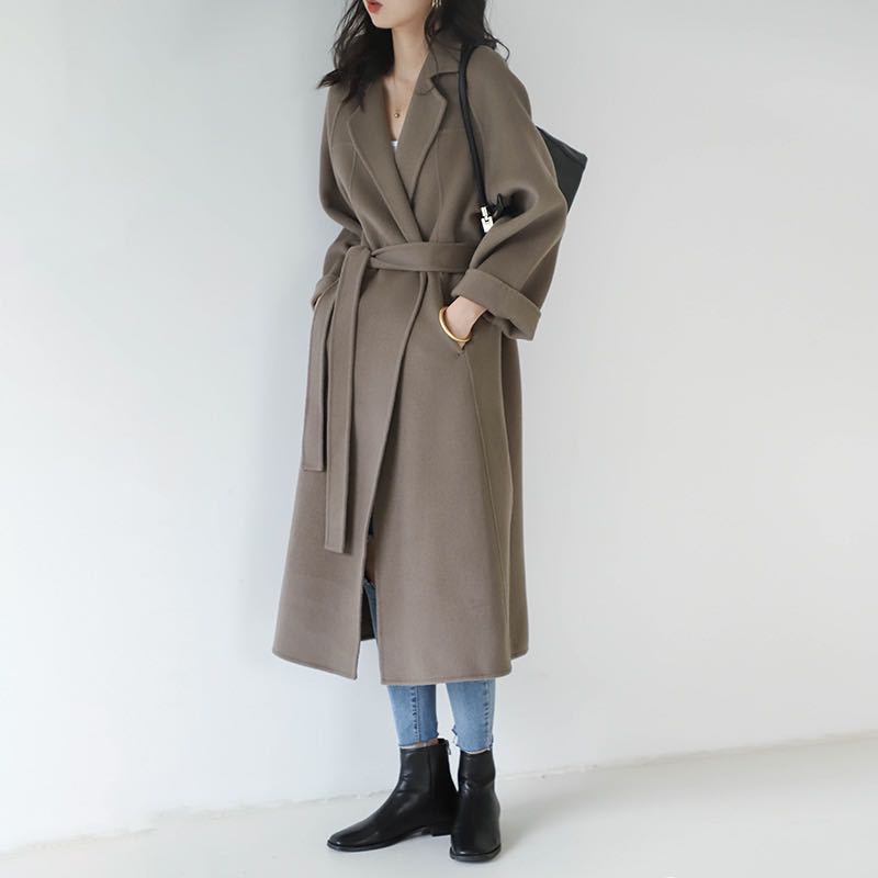 Damen Langer Wollmantel mit Gürtel – Lia