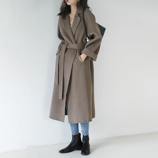 Damen Langer Wollmantel mit Gürtel – Lia
