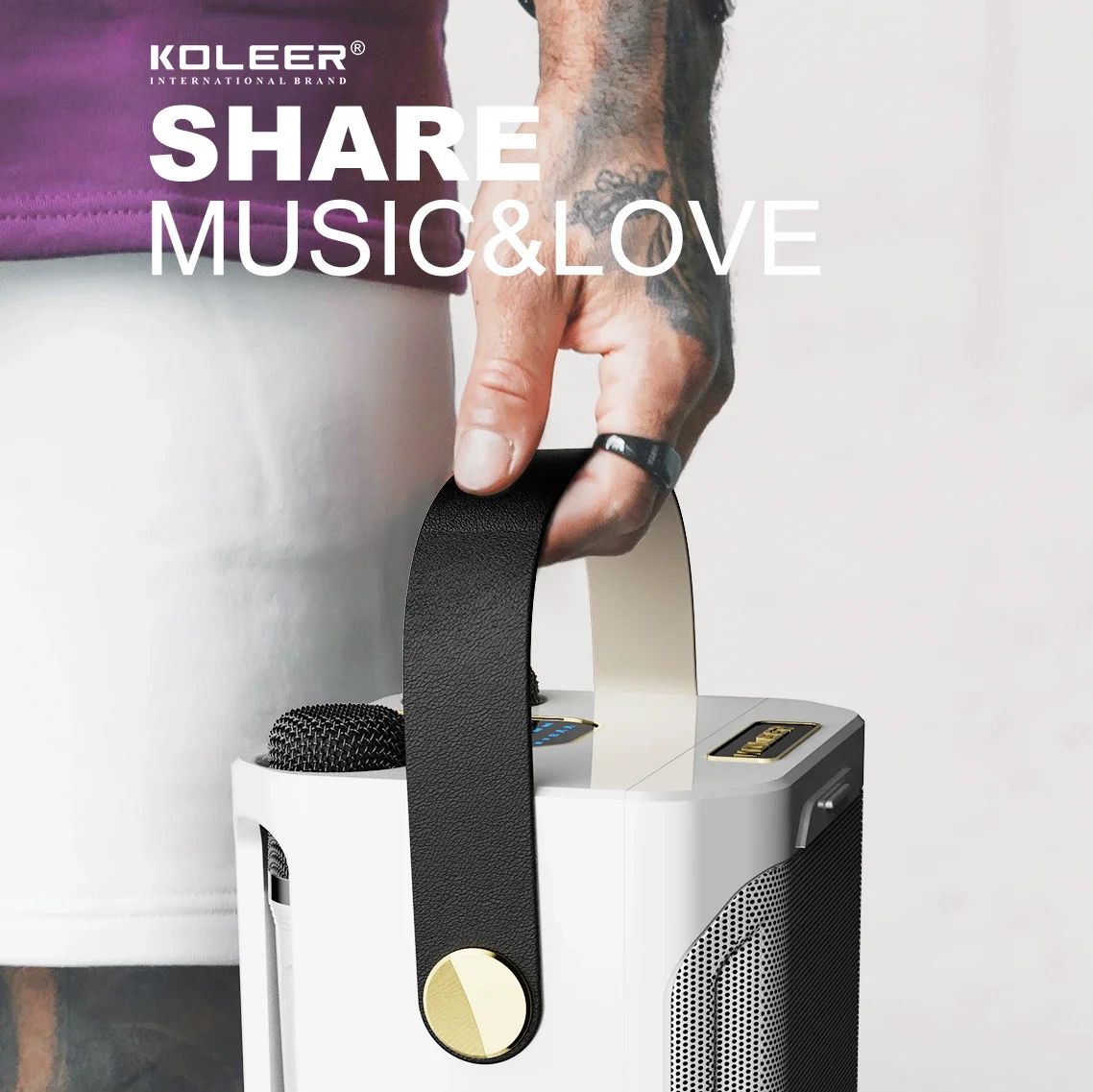 Hochleistungsfähiger tragbarer Karaoke Bluetooth Lautsprecher – 360° Stereo Surround Drahtloser Subwoofer mit zwei Mikrofonen