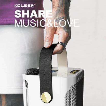Hochleistungsfähiger tragbarer Karaoke Bluetooth Lautsprecher – 360° Stereo Surround Drahtloser Subwoofer mit zwei Mikrofonen