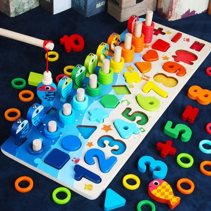 Holz Montessori Lernbrett – Lernspiel zum Entdecken von Zahlen, Formen und Farben