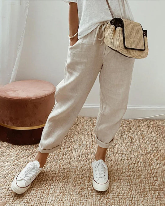 Damen Sommer Leinenhose | mit Kordelzug