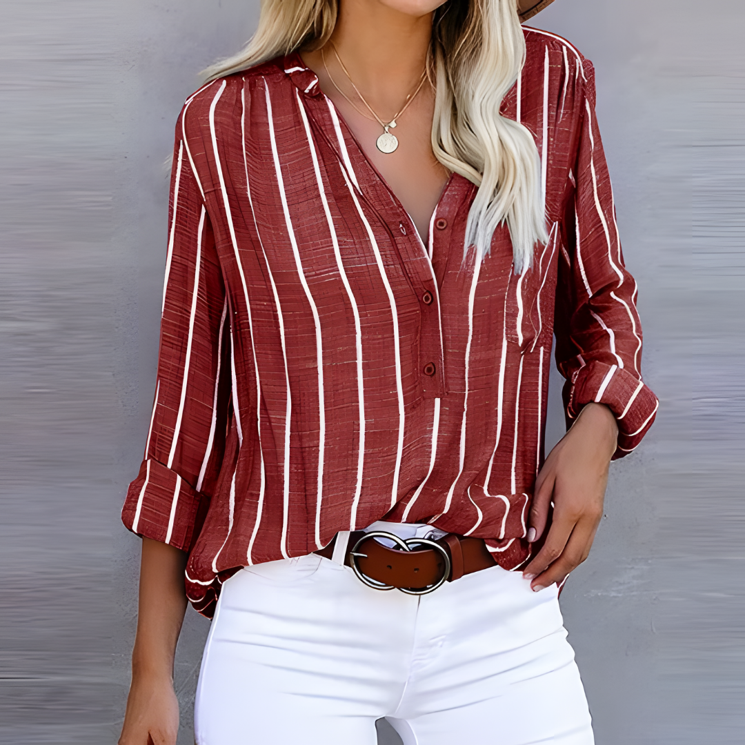 Damen Elegant Gestreift Bluse | Langarm