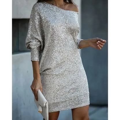 Sequin Sloping Shoulders Dress | Midi
