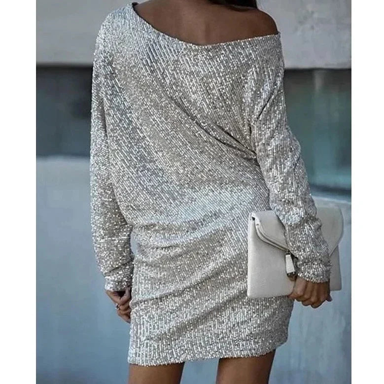 Sequin Sloping Shoulders Dress | Midi