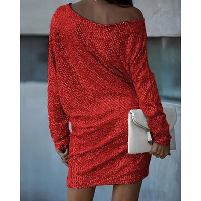 Sequin Sloping Shoulders Dress | Midi
