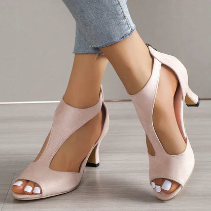 Damen T-Riemchen Blockabsatz Sandalen | Offene Zehen