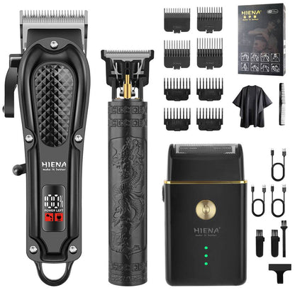 3-teilige professionelle Haar- und Bartpflegeset für Männer, kabellose Trimmer mit LED-Display, USB wiederaufladbar