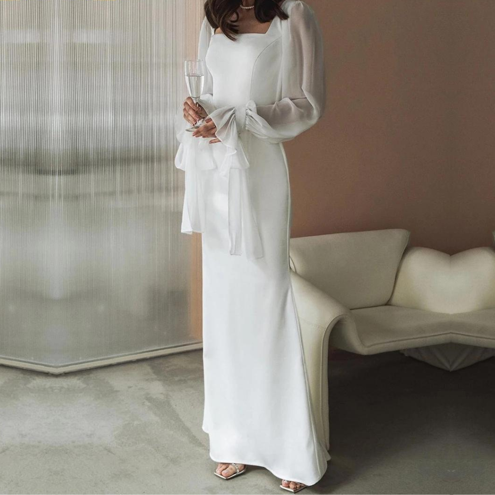Weißes Damenkleid für Hochzeitsgäste | Maxi