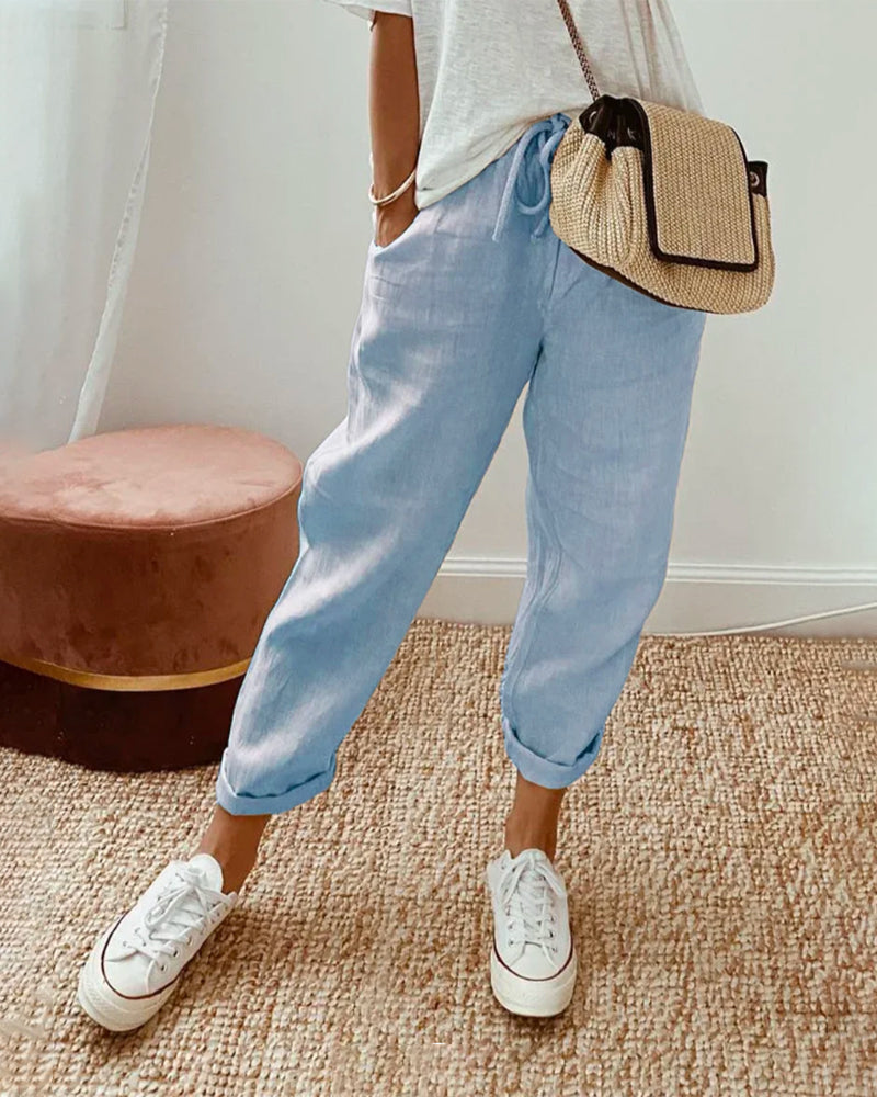 Damen Sommer Leinenhose | mit Kordelzug