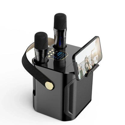 Hochleistungsfähiger tragbarer Karaoke Bluetooth Lautsprecher – 360° Stereo Surround Drahtloser Subwoofer mit zwei Mikrofonen