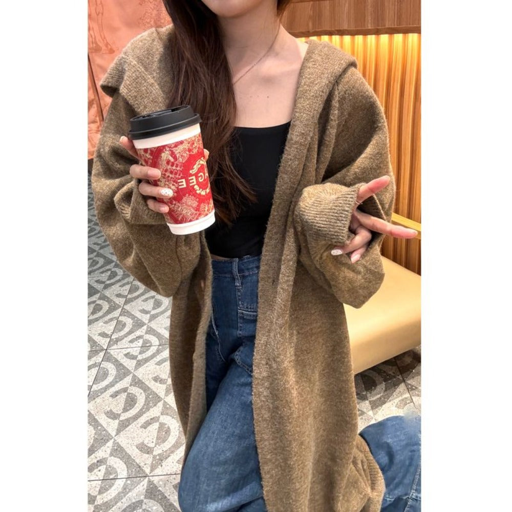 Langer Strickcardigan mit Kapuze für Damen – Ilaria