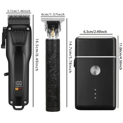 3-teilige professionelle Haar- und Bartpflegeset für Männer, kabellose Trimmer mit LED-Display, USB wiederaufladbar