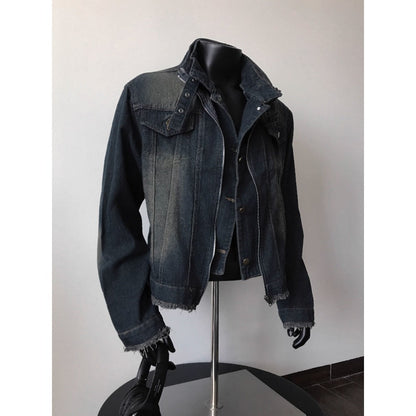 Dunkelblaue Jeansjacke mit Ausgefranstem Saum für Damen und Herren - Diana