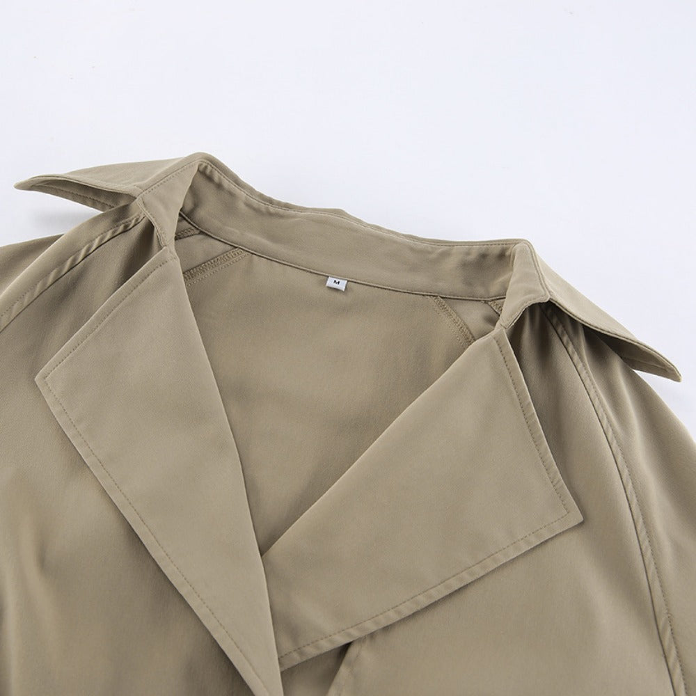 Khakifarbener Kurz-Trenchcoat mit breitem Kragen für Damen – Romana