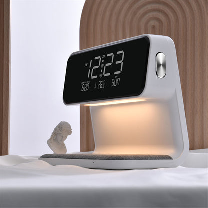 3-in-1 Nachttischlampe mit kabelloser Ladestation – LCD-Wecker & Touch-Dimmbares LED-Tischlicht